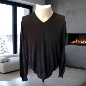 BRIONI Extrafine Wool Black V-Neck Sweater Size 52